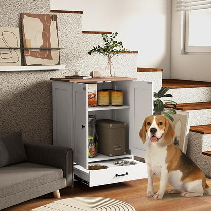 PawHut Pet Feeding Station, Elevated Dog Bowls, Dog Food Storage Cabinet - Image 2