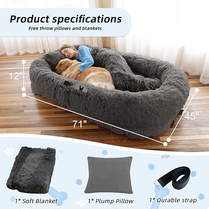 Human Dog Bed, Washable Faux Fur Pet Bed - Image 5
