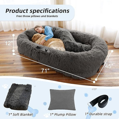 Human Dog Bed, Washable Faux Fur Pet Bed - Image 5