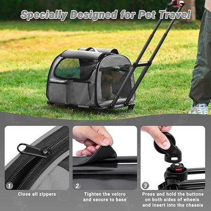 Large Pet Carrier with Wheels, Foldable Rolling Dog Carrier with Big Pocket - Image 4
