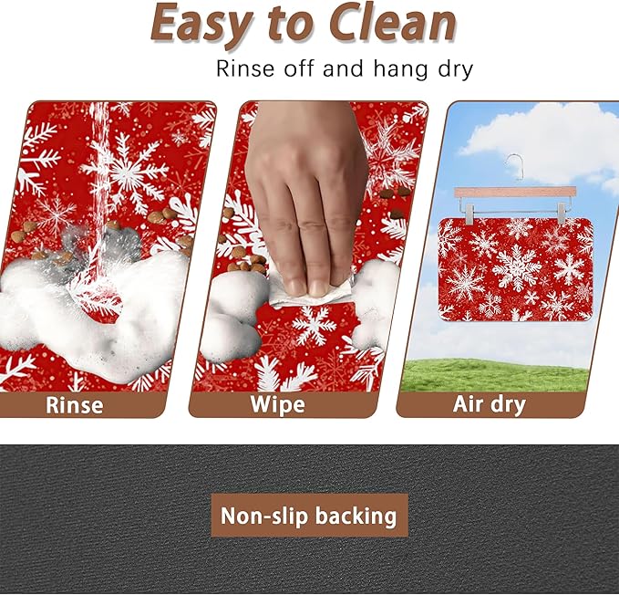 Christmas Dog Food Mat for Floors, Snowflake Absorbent Pet Food and Water Bowl - Image 4
