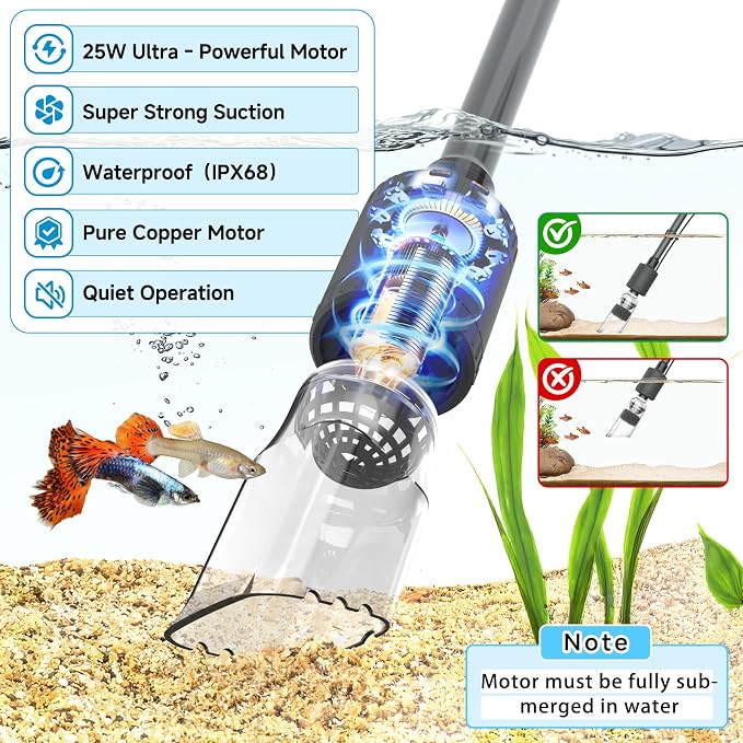 fishkeeper Electric Aquarium Vacuum Gravel Cleaner, 25W 6 in 1 Multifunction - Image 3