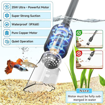 fishkeeper Aquarium Vacuum Gravel Cleaner, 25W 6 in 1 Multifunction Fish Tank - Image 2
