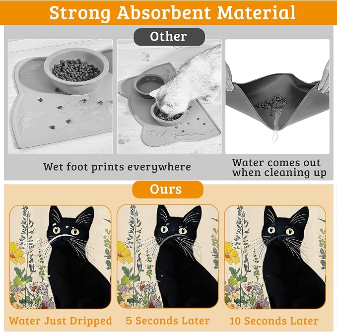 Dog Bowl Mat, Cat Black Pet Feeding Mat - Image 3