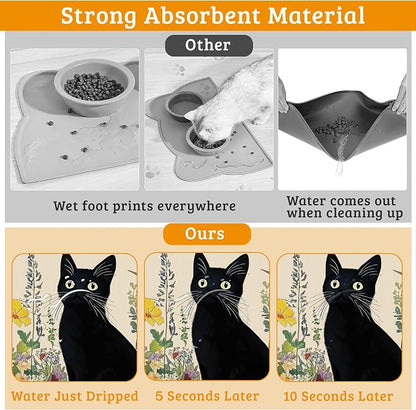 Dog Bowl Mat, Cat Black Pet Feeding Mat - Image 3