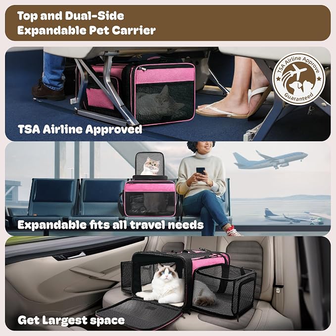 Top and 2 Sides Expandable Cat Carrier 18x13.5x9.5, TSA Airline Approved Dog - Image 2