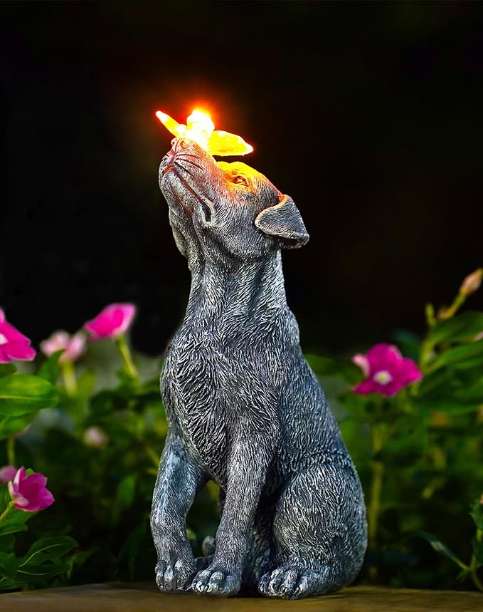 Goodeco Dog Statue with Solar Butterfly by Goodeco