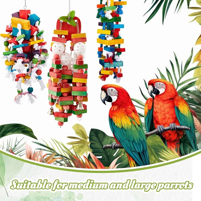 3 Pcs Extra Large Bird Parrot Toy Multicolored Natural Wooden Parrot Cage - Image 4