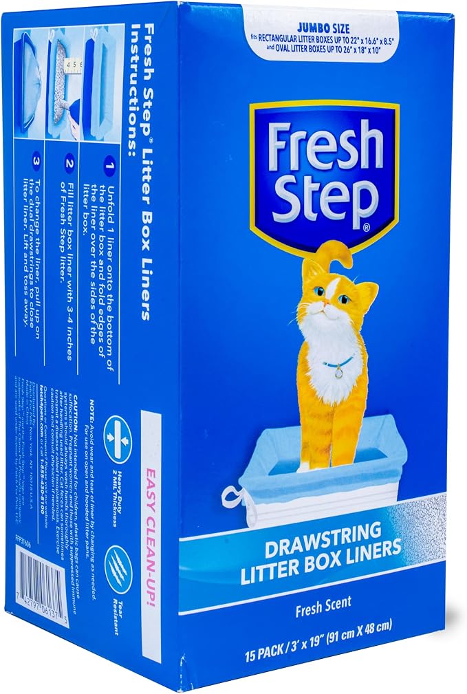 Fresh Step Jumbo Drawstring Cat Litter Box Liners, Scented Heavy Duty Kitty - Image 3
