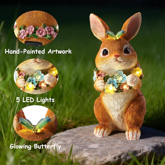Solar Garden Statues Outdoor Easter Bunny Decorations - Image 2