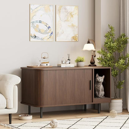 Cat Litter Box Enclosure with Cat Scratch Pad, Sliding Door, 37.4" Litter Box - Image 8