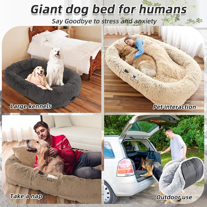 Human Dog Bed for Adults & Pets, Blanket & Strap, Orthopedic Washable Lounger - Image 6