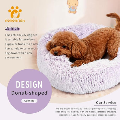 Calming Donut Dogs Beds for Small Dogs Washable, 19inch Fluffy Round Puppy Bed - Image 6