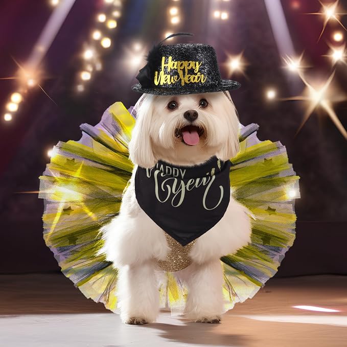 Suhine 3 Pcs Pet Happy New Year Costume Dog New Years Outfit Accessories - Image 5