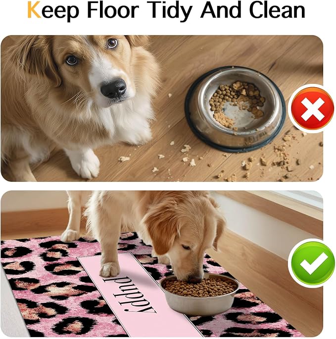 Puppy Feeding Mat 24x16 inch Pink Leopard Print Pet Bowl Placemat Non Slip - Image 8
