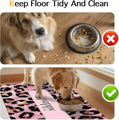 Puppy Feeding Mat 24x16 inch Pink Leopard Print Pet Bowl Placemat Non Slip - Image 8