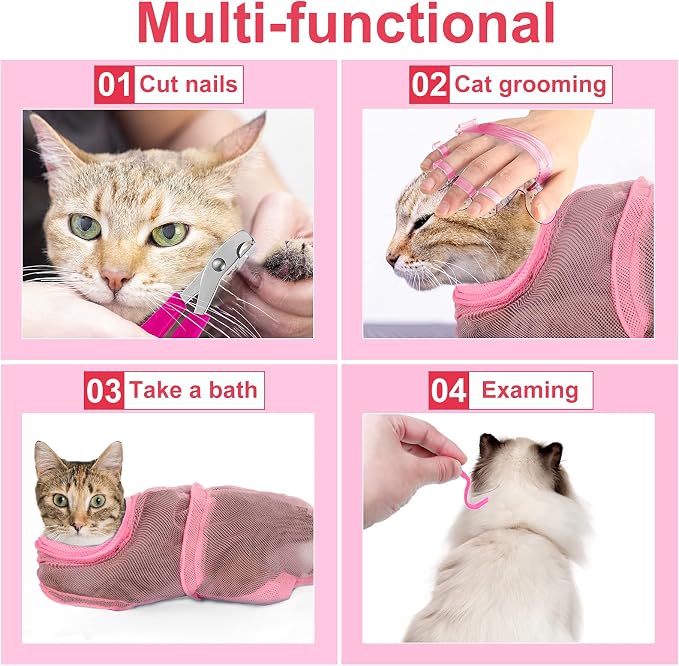 Patelai 5 Pcs Cat Bathing Bag Set Cat Grooming Bag Adjustable Pet Shower Net - Image 7