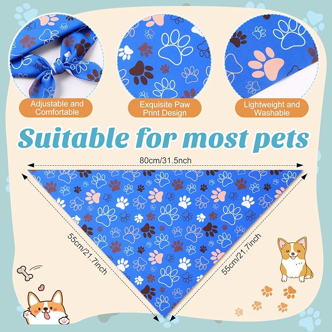 50 Pcs Blue Paw Print Dog Bandanas Bulk Animal Footprint Bandanas - Image 3
