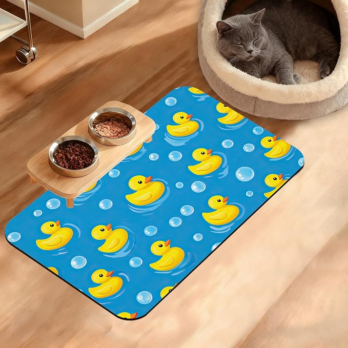 Yellow Rubber Ducks Dog Food Mat, Soap Bubbles Absorbent Pet Feeding Mat by Unknown