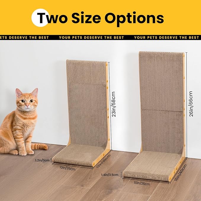 Cardboard Cat Scratcher, 26 Inch L Shape Scratch Pad Wall Mounted, Vertical - Image 2