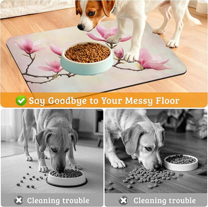 Pink Magnolia Feeding Mat, Vintage Flowers Absorbent Quick-Dry Cat Dog Food and - Image 4