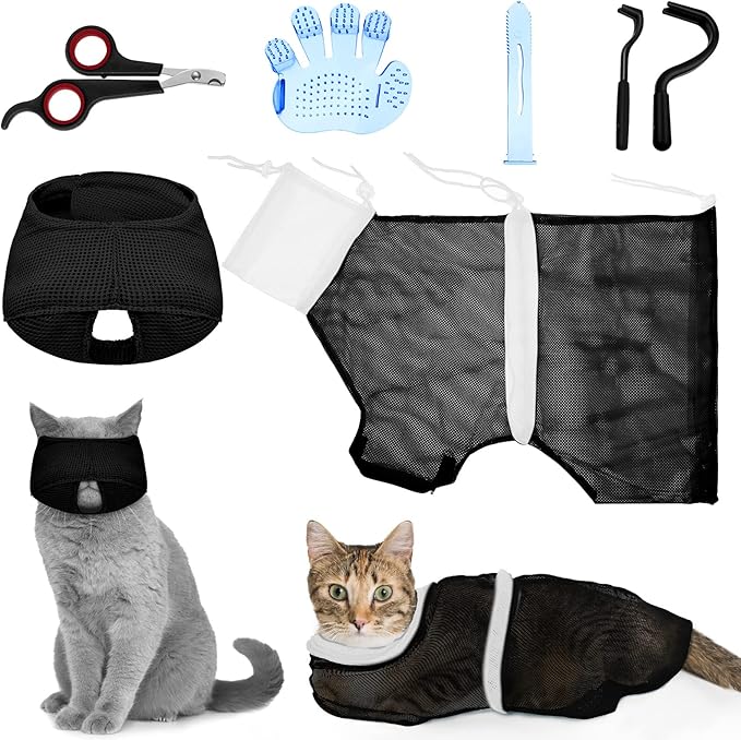 Patelai 5 Pcs Cat Bathing Bag Set Cat Grooming Bag Adjustable Pet Shower Net by Patelai