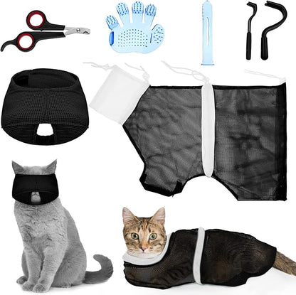 Patelai 5 Pcs Cat Bathing Bag Set Cat Grooming Bag Adjustable Pet Shower Net by Patelai