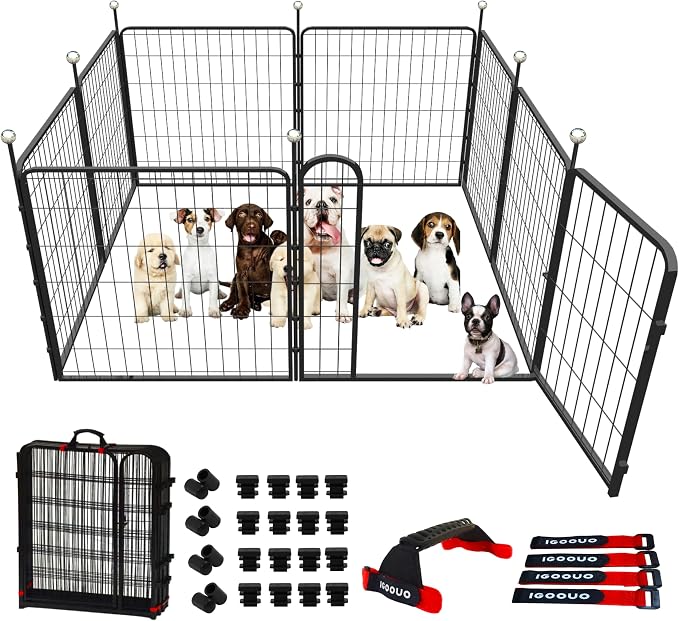 Portable Dog Crates & Playpen, Easy-Carry Straps by IGOOUO