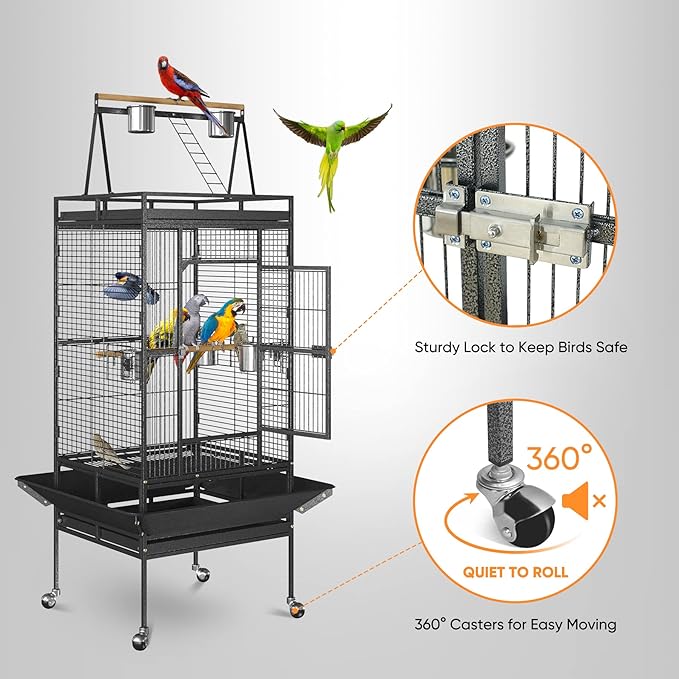 Nova Microdermabrasion 68-Inch Height Wrought Iron Standing Large Play Top Bird - Image 3
