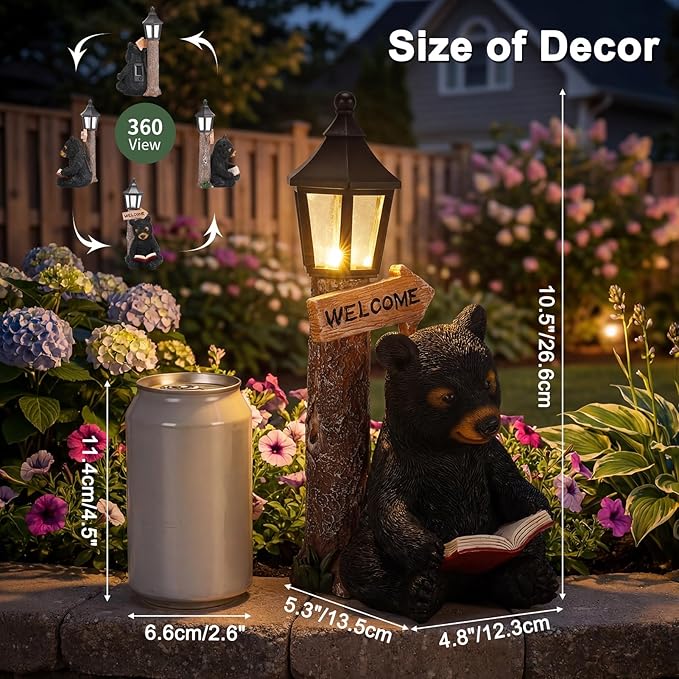 Lyeasw Garden Statues Bears, Solar Reading Bear Statue - Image 8