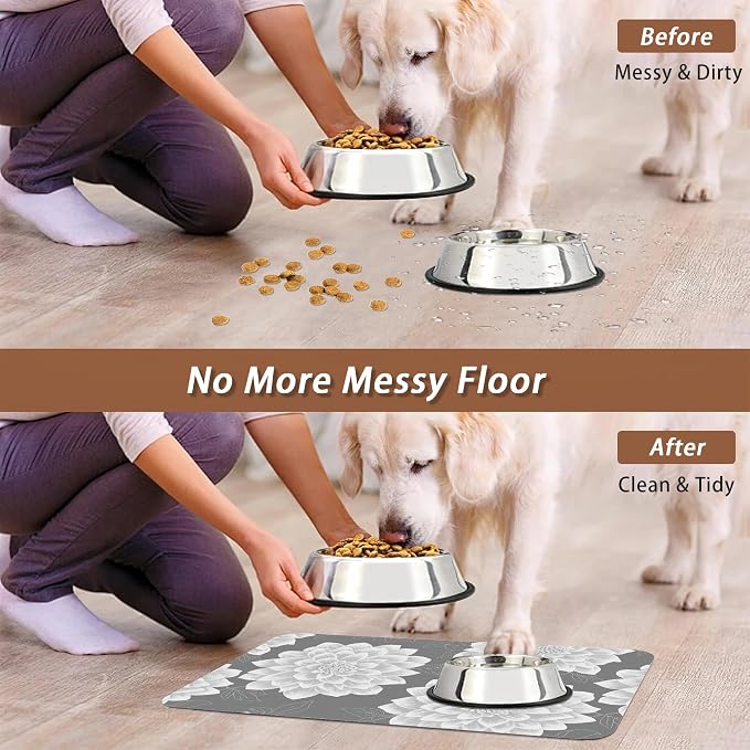 Dahlia Dog Cat Food Mat, Non-Slip Water Bowl Placemat, Indoor Pet Accessories - Image 5