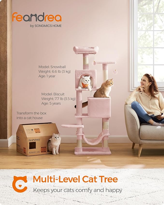 Feandrea Cat Tree, 59.5-Inch Tall Cat Tower, Plush Multi-Level Condo - Image 2