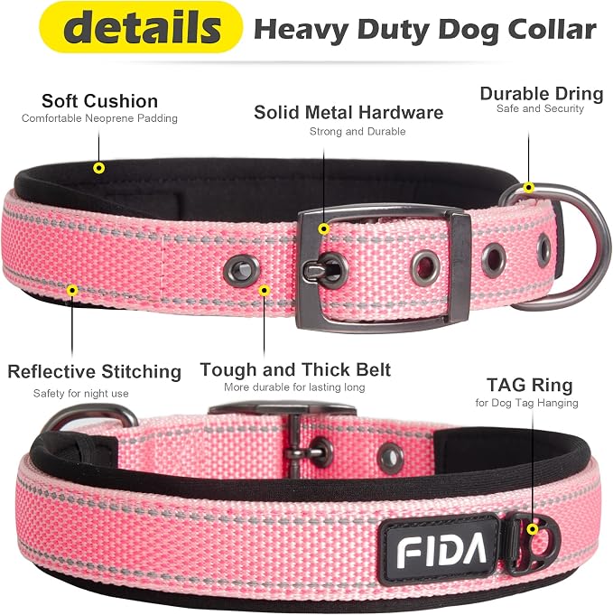 Fida Heavy Duty Dog Collar, Ultra Comfortable Soft Neoprene Padded, Adjustable - Image 3