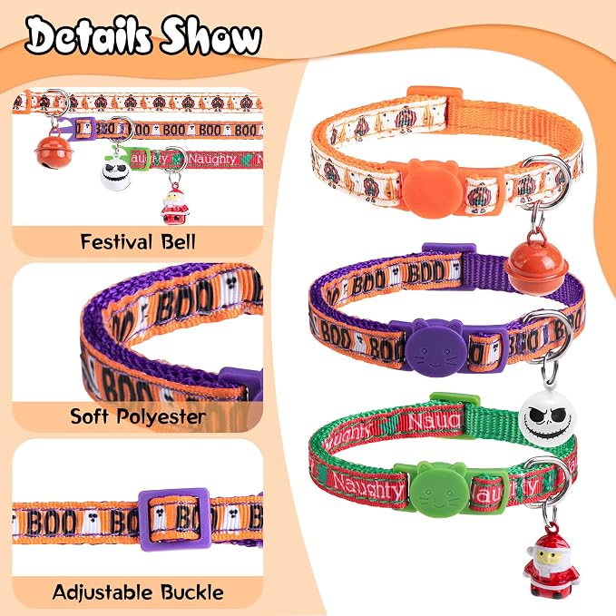Christmas Cat Collar with Bells, Thanksgiving Cat Collar Breakaway, Halloween - Image 3