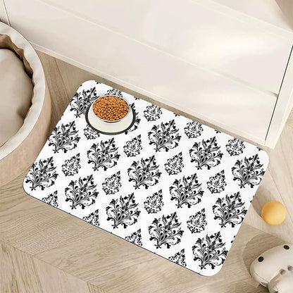 Vintage Damask Flower Dog Cat Food Mat, Non-Slip Dog Bowl Mats Floor Protector by Unknown