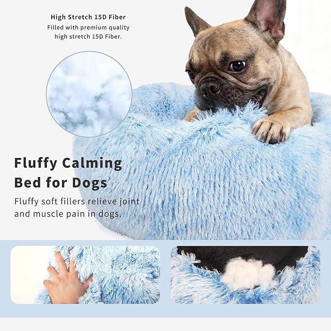 Calming Donut Dogs Beds for Small Dogs Washable, 23inch Plush Round Pet Bed for - Image 3