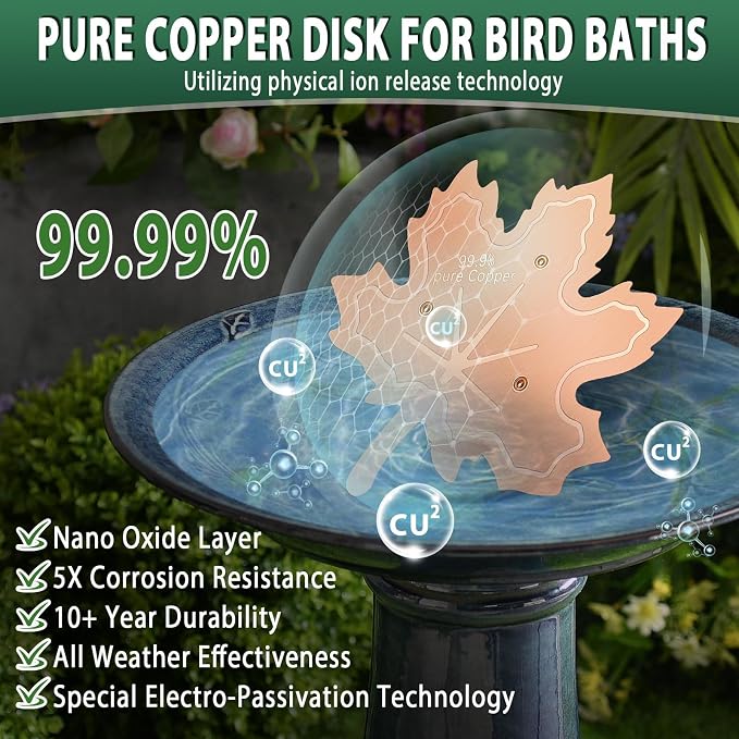 99.99% Pure Copper Bird Bath Disk, 2 Pack 0.6mm Maple Leaf Bird Bath - Image 3