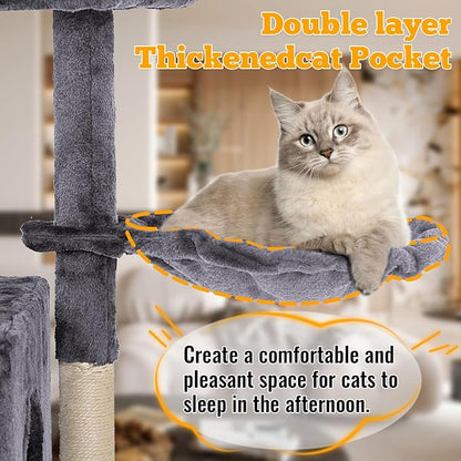 FDW | 37.8" Cat Tree Tower | Light Gray | Multi-Level Indoor Activity Center - Image 3