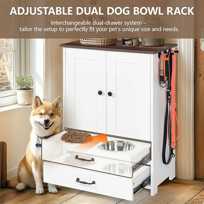 Dog Feeding Station with Storage Cabinet, 2 Adjustable Elevated Dog Bowls - Image 7