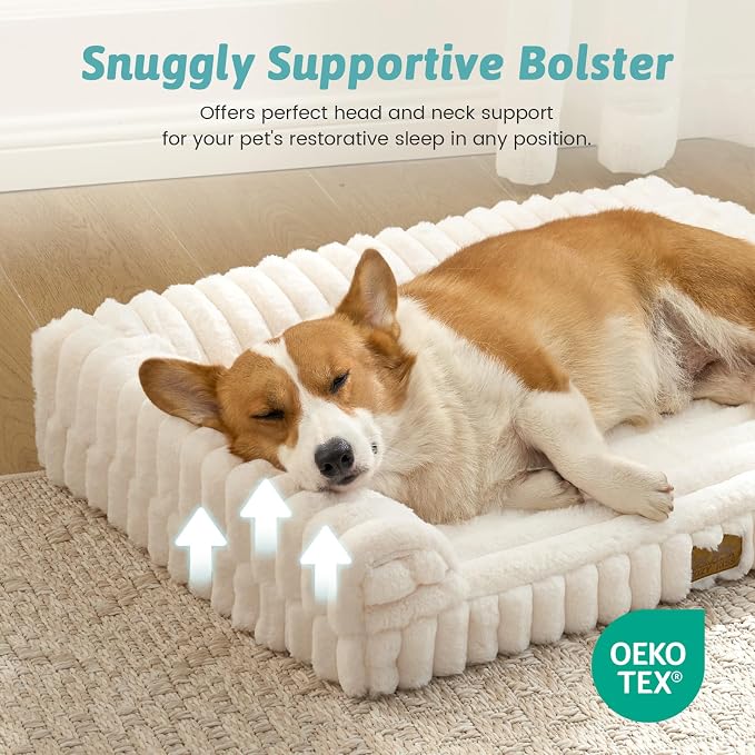 Cute Dog Bed for Medium Dogs, Faux Rabbit Fur Orthopedic Foam Dog Bed - Image 5