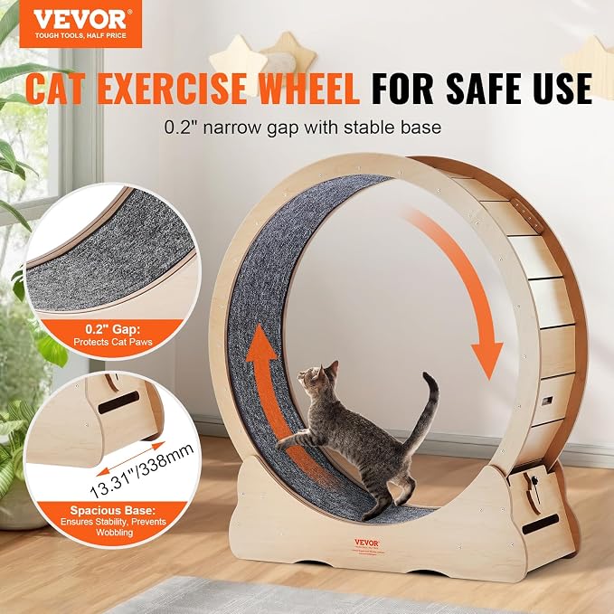 VEVOR Wooden Cat Exercise Wheel, 43.3" Large Cat Treadmill Wheel - Image 2