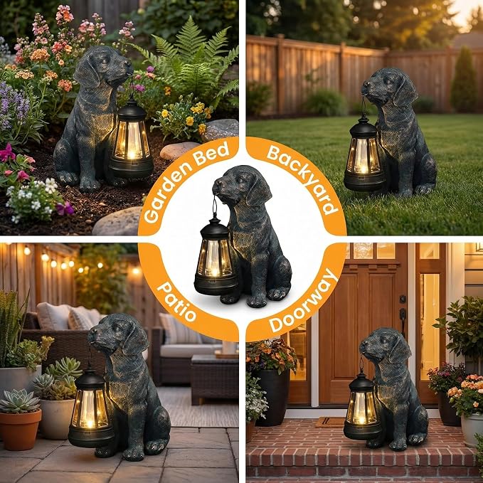Lyeasw Solar Dog Statues with Lantern – Waterproof Outdoor Dog Figurines - Image 4