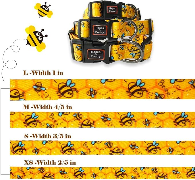 Roses&Poetry Dog Collar with Colourful Bee Patterns, Adjustable Durable Puppy - Image 7