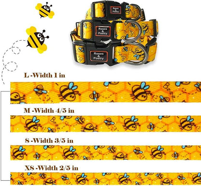 Roses&Poetry Dog Collar with Colourful Bee Patterns, Adjustable Durable Puppy - Image 7