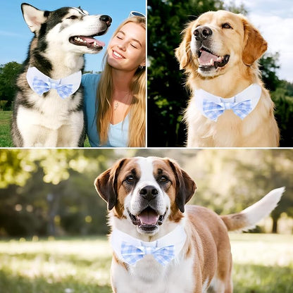 Segarty Dog Bow Tie for Neck Girth 16.5-21.2in, Adjustable Light Blue Plaid - Image 3