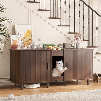 Double Litter Box Enclosure for 2 Cats, Large Indoor Cat House by Halitaa