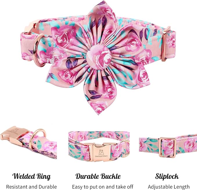 Lionheart Glory Dog Collar, Cute Floral Pattern Pet Collar Adjustable Dog Collar - Image 3