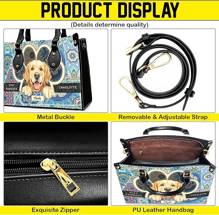 Personalized Pet Mom Leather Handbag – Custom Name Dog Cat Photo Purse - Image 5