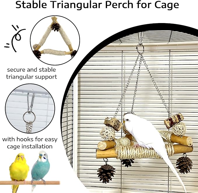 Bird Swing for Cage with Chew Toys, 3 Sisal-Wrapped Parrot Perches & Stable - Image 3