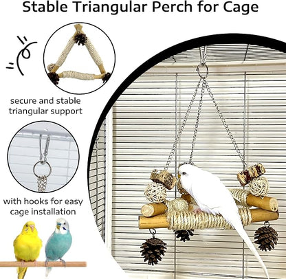 Bird Swing for Cage with Chew Toys, 3 Sisal-Wrapped Parrot Perches & Stable - Image 3